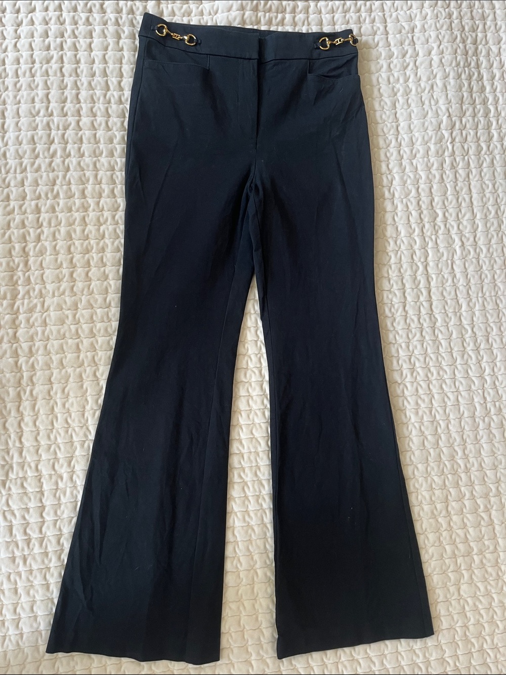LOFT Sutton Flare Pants with Gold Chain Detail